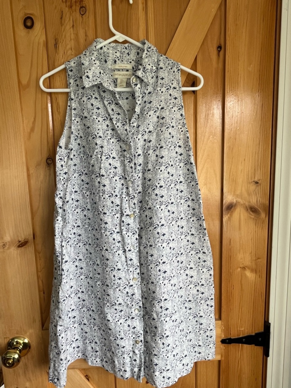 Cynthia Rowley Sleeveless White Dress with Navy Floral Print